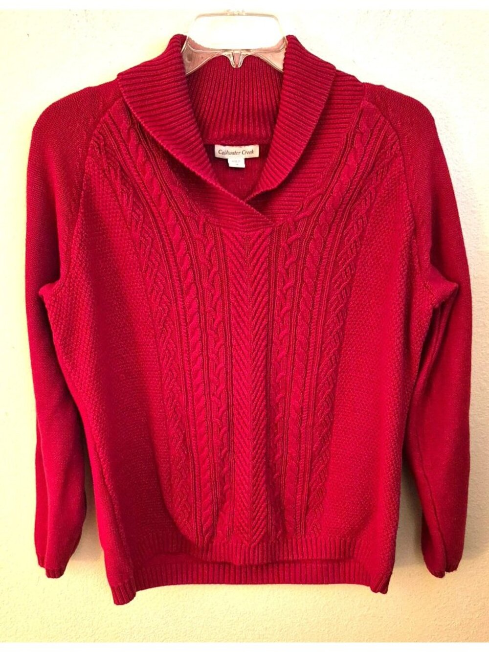 Coldwater Creek Red Shawl Collar Textured Long Sleeve Sweater Size 1X EUC - Picture 1 of 9